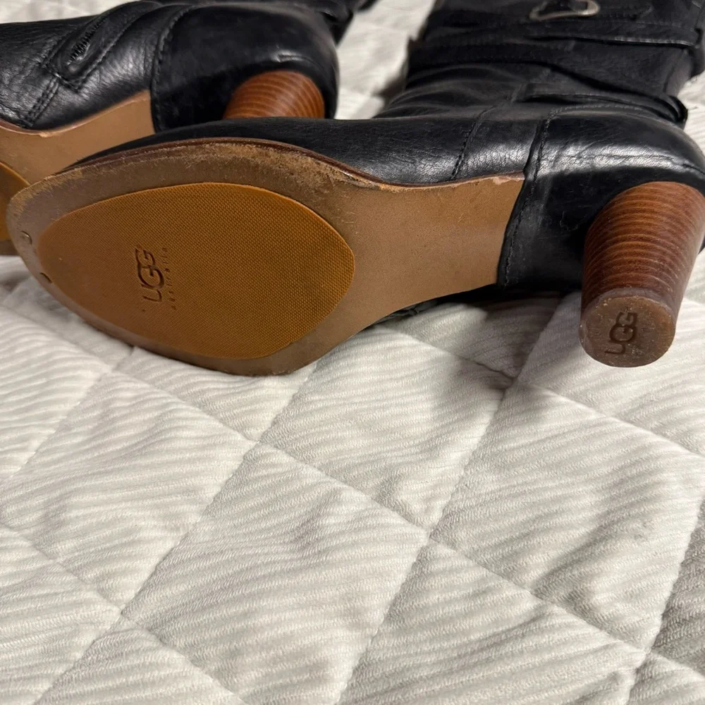 UGG 5454 Caroline Mid Calf Leather Heel Boot, Size 7.5 7 1/2 Black - Picture 4 of 16
